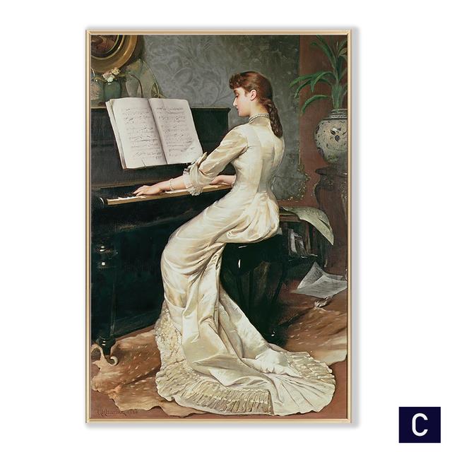 Vintage Girls Play Piano Poster European Figure Canvas Prints Painting Wall Art Picture for Living Room Interior Home Decor