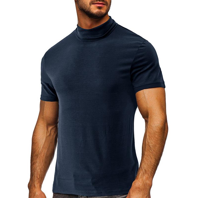 Men's Soft T Shirt Short Sleeve Basic Turtleneck Slim Fit Undershirt Pullover Solid Tops Athletic Workout T-Shirts for Men Summer Moisture Wicking Tee
