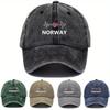 Pc Adjustable Washed Baseball Cap with Norwegian Flag  Heartbeat Print NORWAY Lettering  Lightweight Retro Unisex Hat for Ou