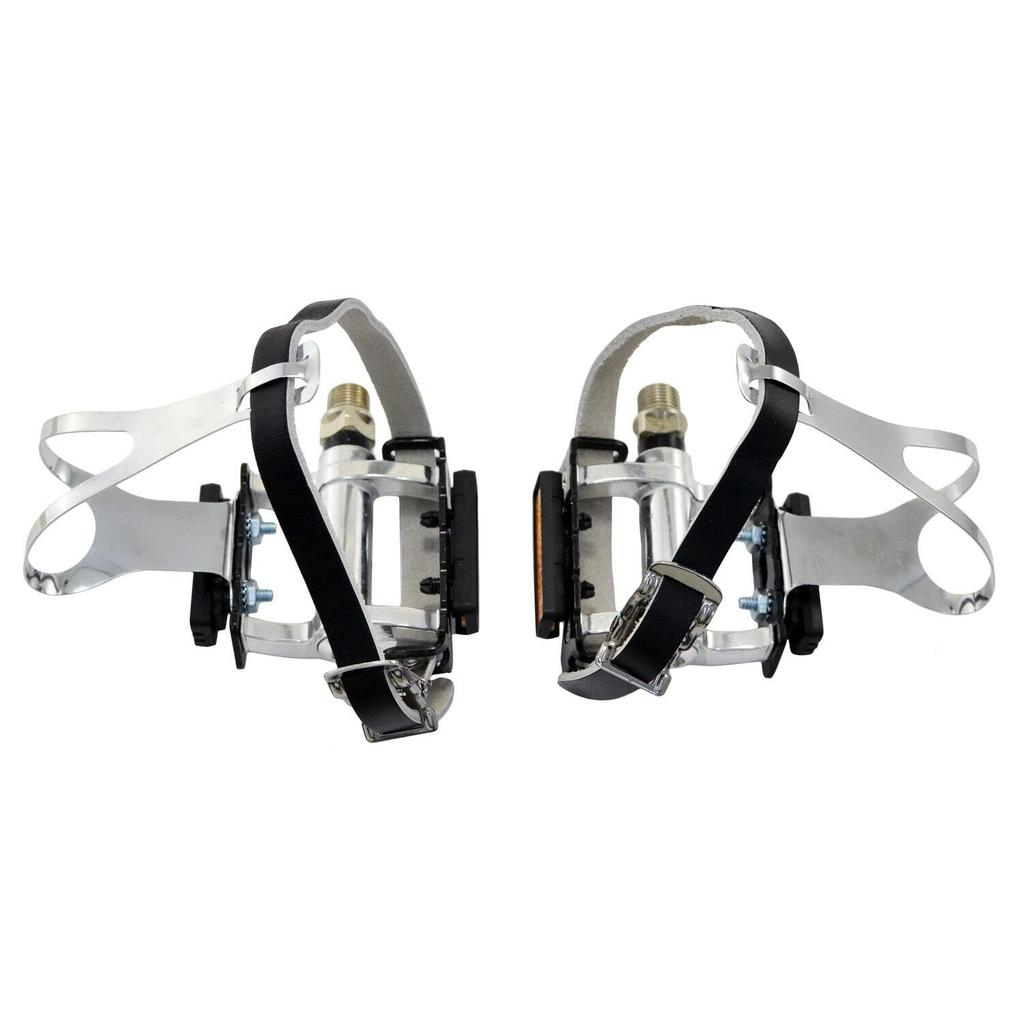 FPD NWL-424B+S41+T12 Road Touring Pedals with Toe Clips Cages Straps, FD2334