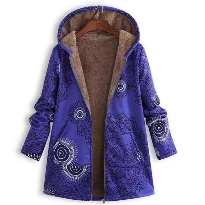 Women S Oversized Printed Hooded Zip Up Long Sleeve Casual Coat