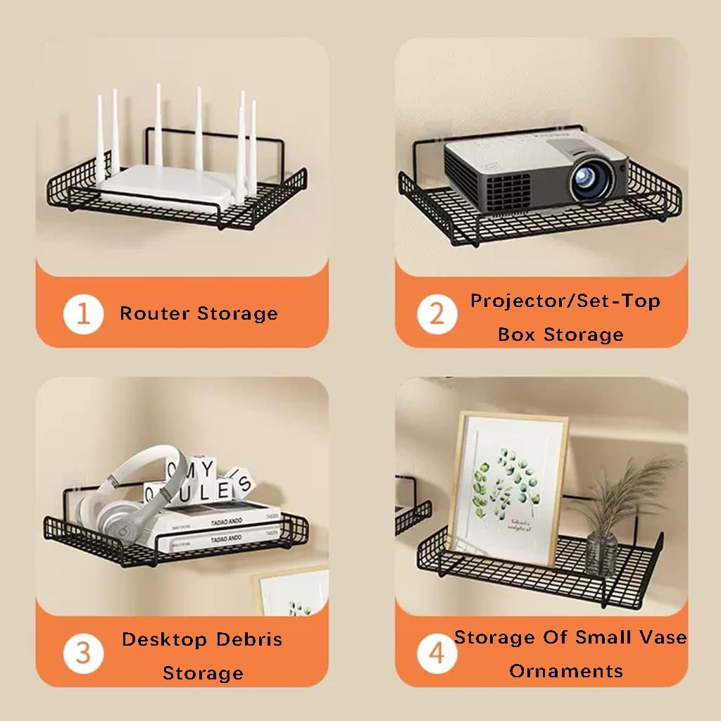 Router Wall Hanging Shelf Projector Shelf Wall Mount Floating Shelves Punching-Free Storage Rack for Bedroom Living Room