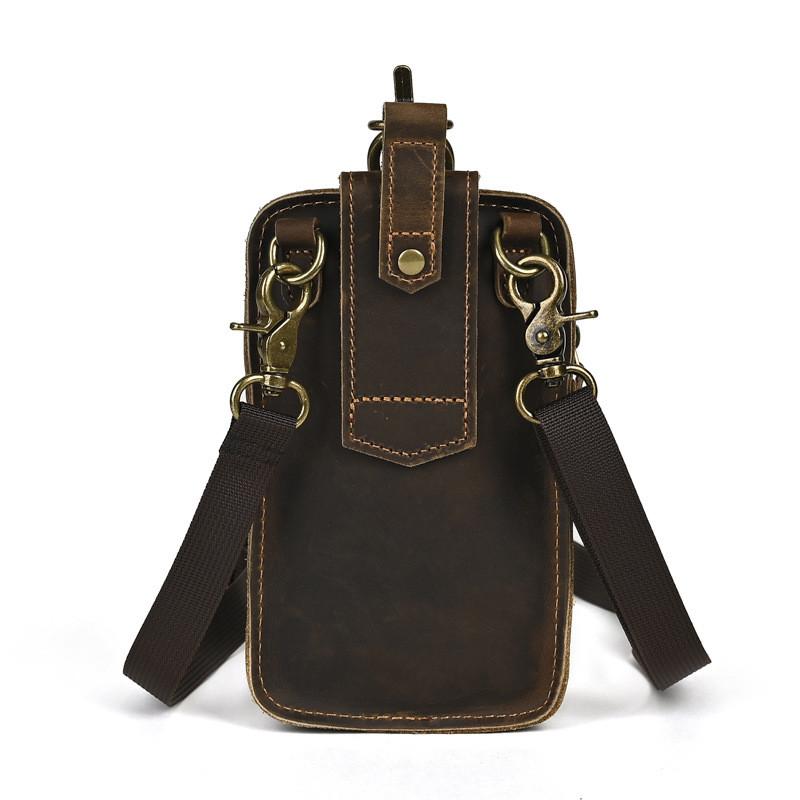 New Men's Genuine Cow Leather Waist Bag Belt-worn Outdoor Multi-compartment Water-repellent Fanny Pack 7-inch Phone Holder for Daily Travel Hiking