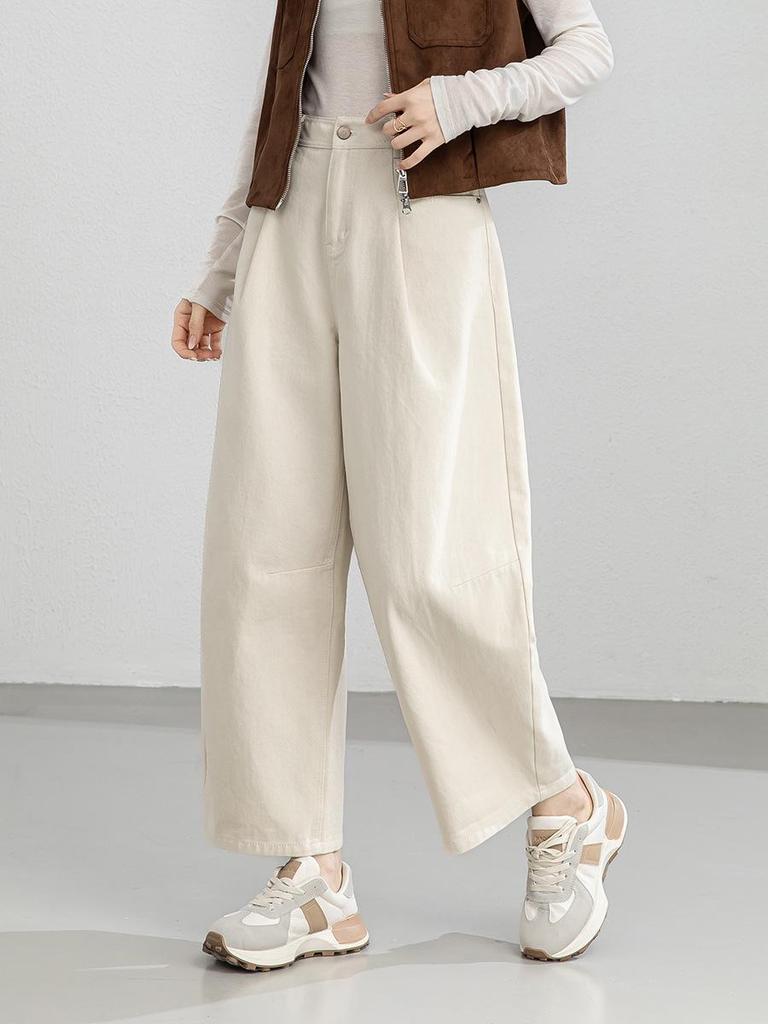 Yi Fei Women's High-Waist Slimming Cotton Trousers - Solid Color, Korean Style, Petite Spring 2026