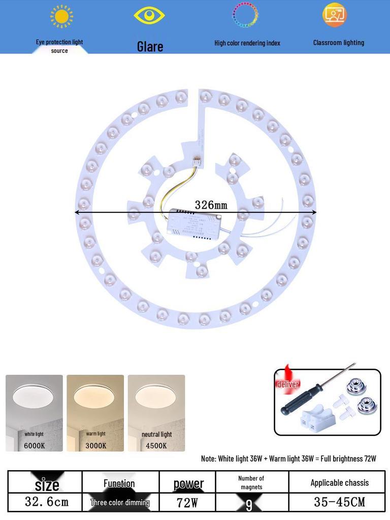 Ceiling LED Light Replacement Panel with Tricolor Changing Beads for Living Rooms