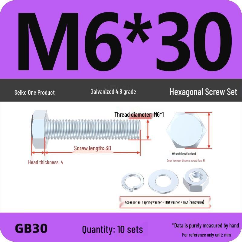 4.8 Grade Galvanized Hex Bolt and Nut Set M4-M30