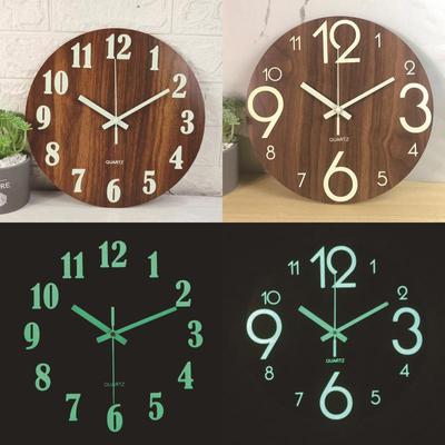 Leuchtende Stille Holz-Wanduhr - Kreatives MDF Holzmaserung Fluoreszierendes Design