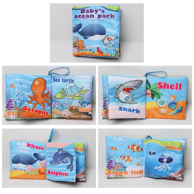

Environmental Protection Baby Cognitive Cloth Book, Educational Early Education Can T Tear English Forest Marine Animal Palm Book