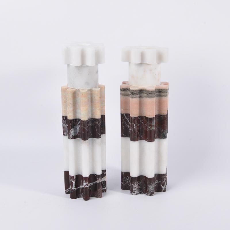 Mixed Marble Stone Candle Holder Natural Stone Candlestick Holder Living Room Decor and Tableware Marble Candle Holder (as the picture,Short / Small)