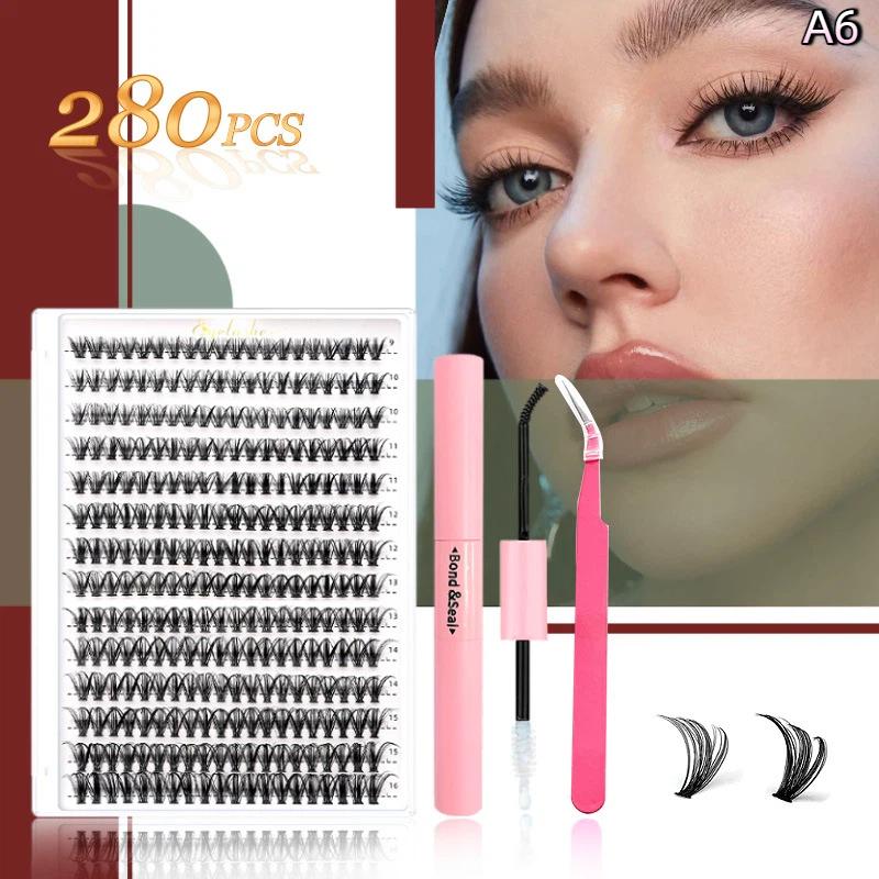 Natural Cluster Feather Lash Kit Segmented Eyelash Lash Glue Eyelash Grafting Kit Lash Extension Essential With Mix Effortless