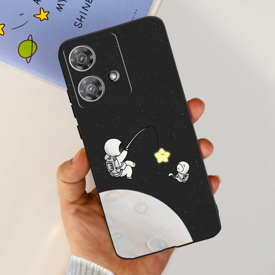 For Motorola Moto Edge 40 Neo 5G Case Black Matte Cases With Pattern Print Soft Liquid Silicone Cover For Motorola Edge40 Fundas