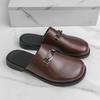 Fashion Retro Men Half-drag Leather Shoes Black Brown Men Casual Comfortable Versatile Fashionable Slippers Sizes 38-46 Men Slippers