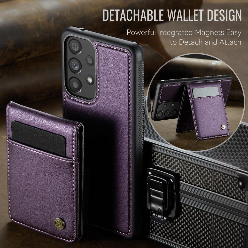 For Samsung Galaxy A52 5G/Galaxy A52s 5G/Galaxy A52 4G Leather Back Cover Compatible with MagSafe JEEHOOD J06 Phone Case with Card Bag RFID Blocking