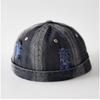 Vintage Washed Denim Brimless Docker Cap Unisex Distressed Green Blue Orange Stitch Cutout Hat for Men Streetwear