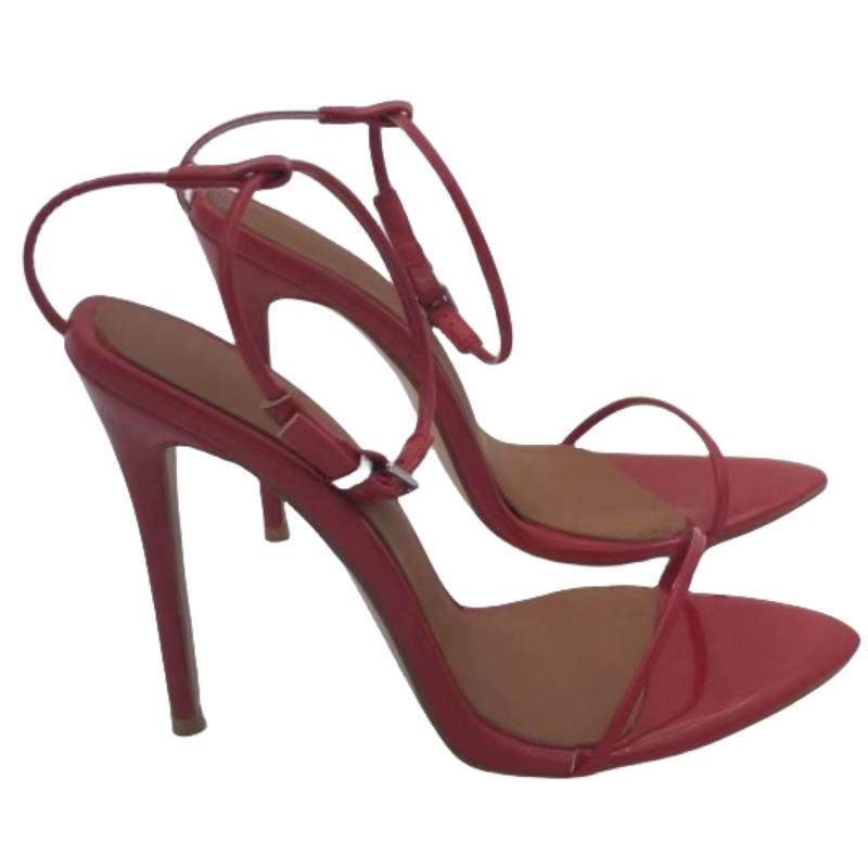 

Сексуальная летняя обувь, босоножки для женщин, большой размер 45, высокие каблуки, шлепанцы с узкими ремешками, свадебная обувь для танцев, женская обувь 46 красный