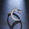 Crescent Moon Star Diamond Crystal Open Rings for Women Bridal Wedding Engagement Fashion Jewelry