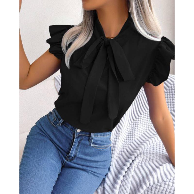 2023 Summer European-American Bow Short Sleeve Shirt