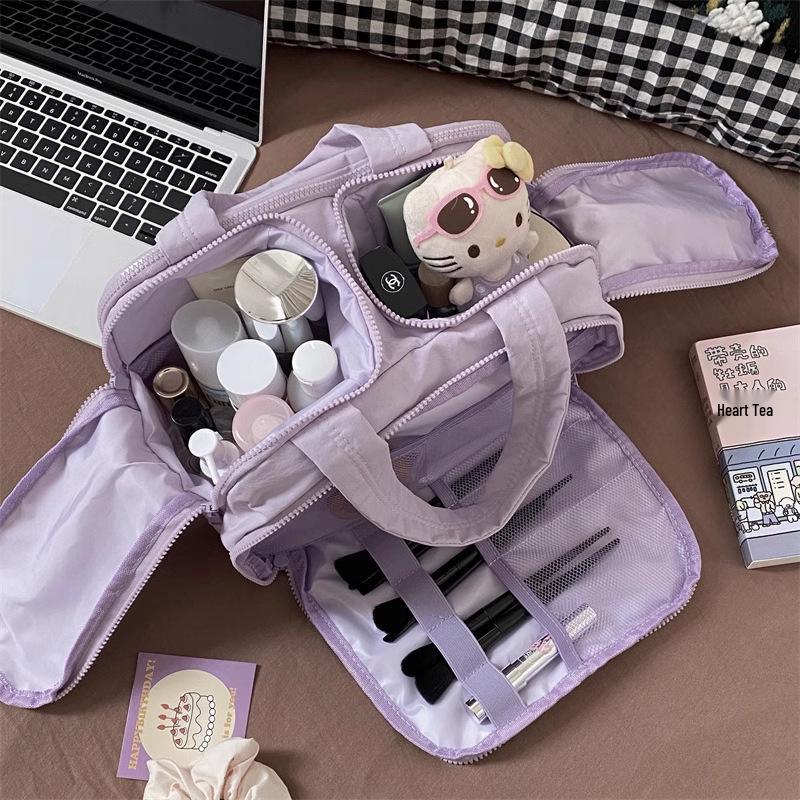 Large Double-Wide Fluffy Makeup & Toiletries Travel Bag for Women