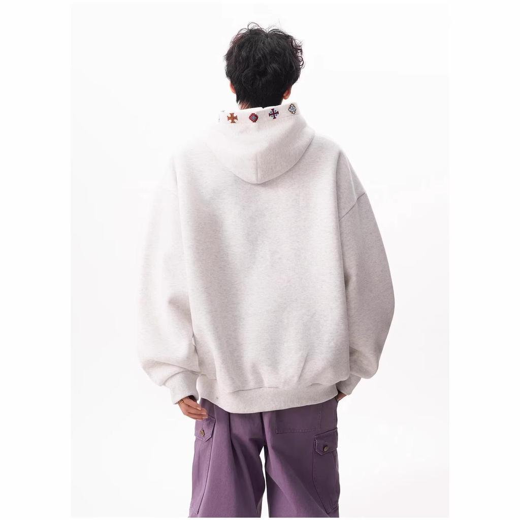 Men's Embroidered Ethnic-Style Hooded Sweatshirt - Casual, Loose-Fit, Versatile Autumn/Winter Outerwear for Couples