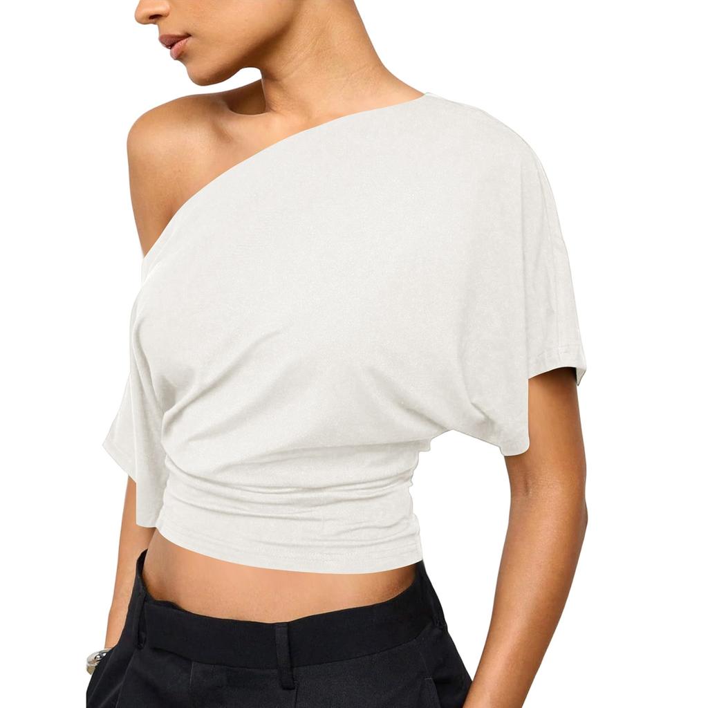 Women's Fashion New Summer Off-Shoulder Loose Short-Sleeve T-Shirt Top