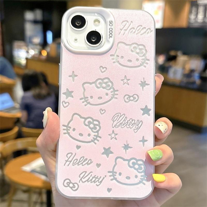 Applicable To iPhone14/15ProMax Mobile Phone Case, Colored Silver Apple 14 Girl Powder HelloKitty Hello Kitty