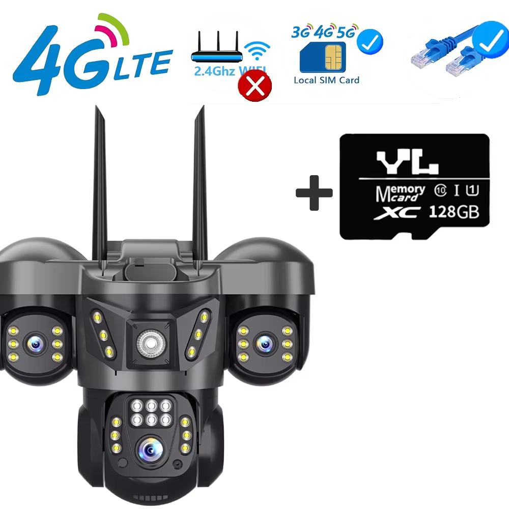 

V380 Pro 4G IP-камера 15MP Wifi Потрійні об єктиви Потрійні екрани Відеомонітор для виявлення людини Безпека Зовнішня водонепроникна камера відеоспостереження 4G Cam Add 128G