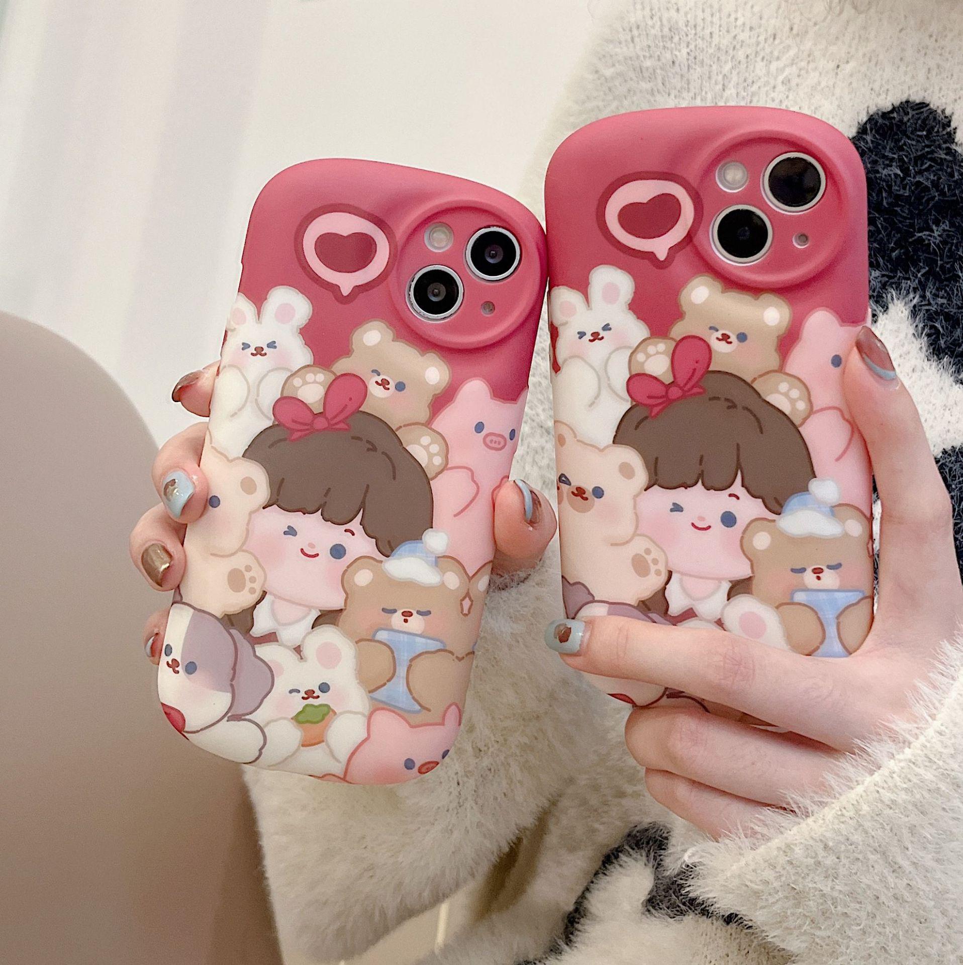 

Adorable Cartoon Animal Silicone Case for iPhone 13/14/15/16 Pro Max 15