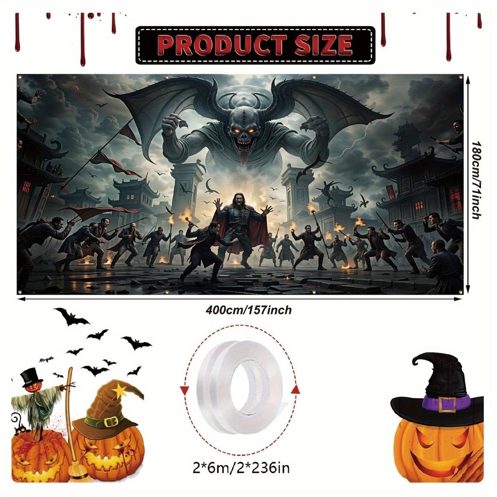 One item: a colorful Halloween garage banner used for decorating the large outdoor garage holiday walls.PMJ