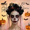 Horror Theme Party Decorations Gothic Flower Headband with Veil Spooky Black Rose Dead Branch Skull Headpiece Masquerade Accessories Day of