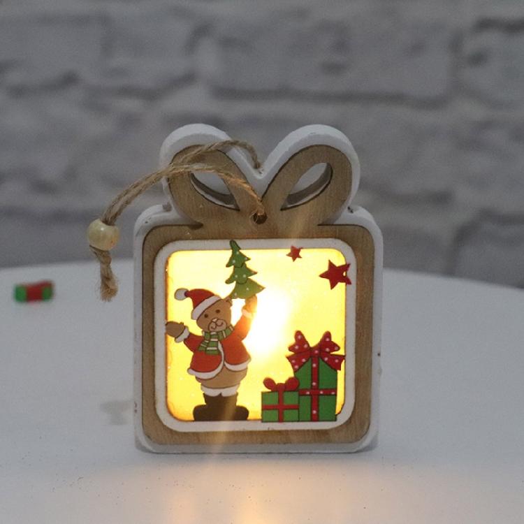 Christmas Light Luminous Ornament Wooden Christmas Tree Hanging Pendant Decor