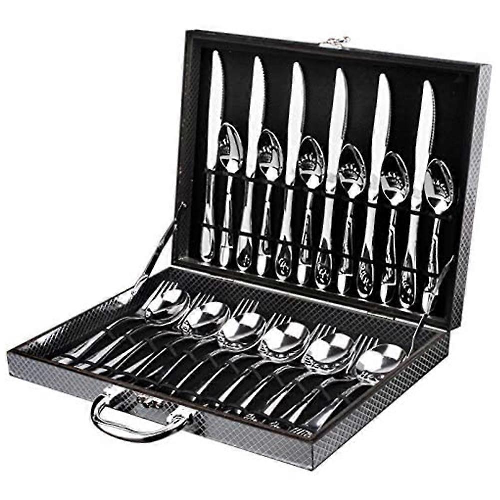 24 Piece Flatware Set Stainless Steel Cutlery with Knife Fork Spoon Teaspoon Dinnerware Cutlery Set with Gift Box