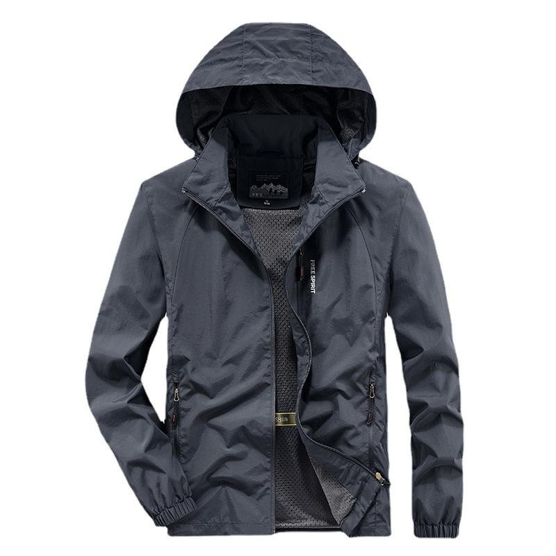 Spring and Autumn Jacket Men's Thin Casual Jacket Jacket Youth Loose Large Size Hooded Sports Jacket