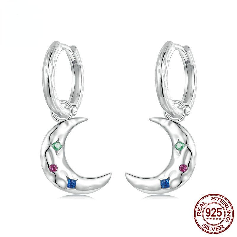 

Серьги-кольца из стерлингового серебра 925 пробы с многоцветным цирконием и луной для женщин, ювелирные серьги из белого золота с покрытием