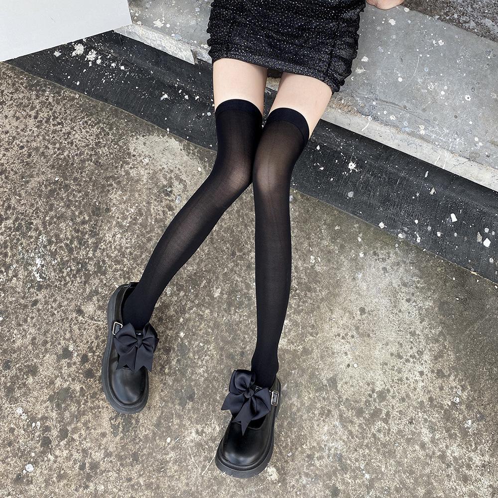 JK Japanese Cute Over-the-Knee Anti-Snag Black Stockings: High Tube, Calf-Length, Thin, Hollow Design