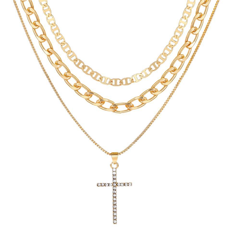 Personalized Cross Heart Pendant Multi-layer Necklace