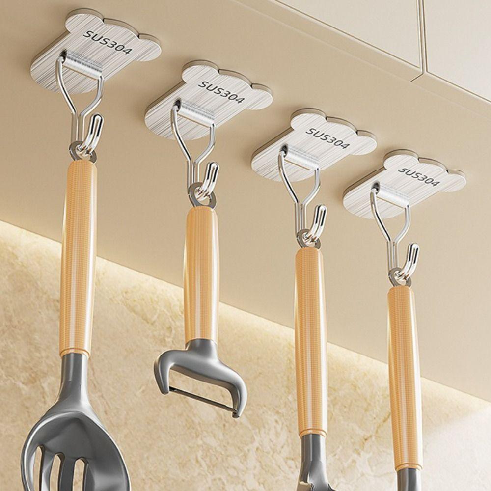 5/8PCS Bear Shape Sticky Hook Stainless Steel Door Behind Hook Self-adhesive Hook  Bathroom Kitchen