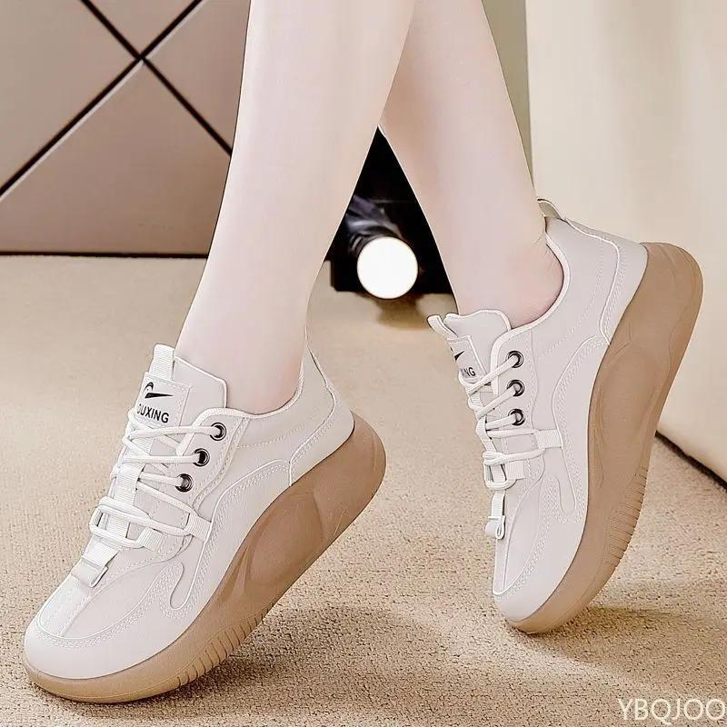 Spring New Ladies White Shoes Versatile Light Sports Shoes Fashion Leather Thick Soled Sneakers Casual Comfort Women's Loafers