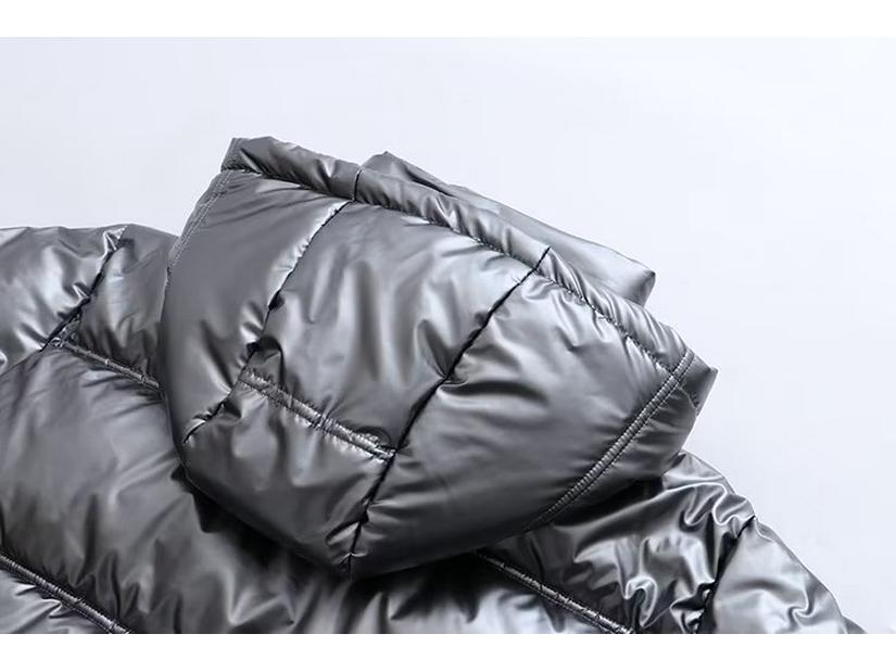 Women's 2023 Silver Satin Hooded Jacket - European & American Autumn/Winter Style