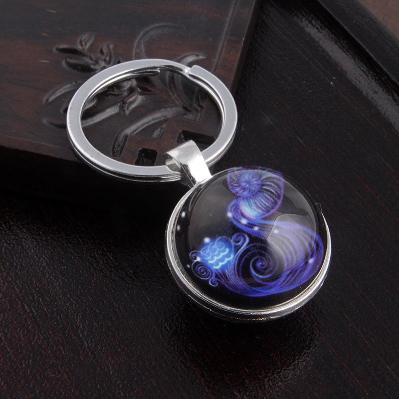 Luminous Scorpio Virgo Crystal Keychain: Double-Sided Glass Pendant Metal Keyring