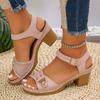 Fashion Large Size Beige Heeled Sandals Beach Shoes 2025 Women's Big Black Low New Summer Fashion Block High Girls Retro Comfort Casual