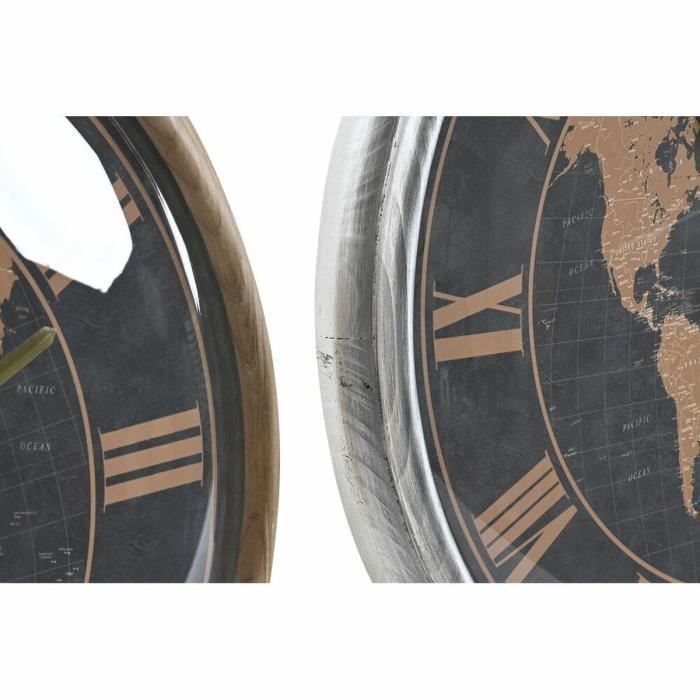 Horloge murale - Mappemonde - Verre argenté - Noir - Doré - Marron - 46 cm