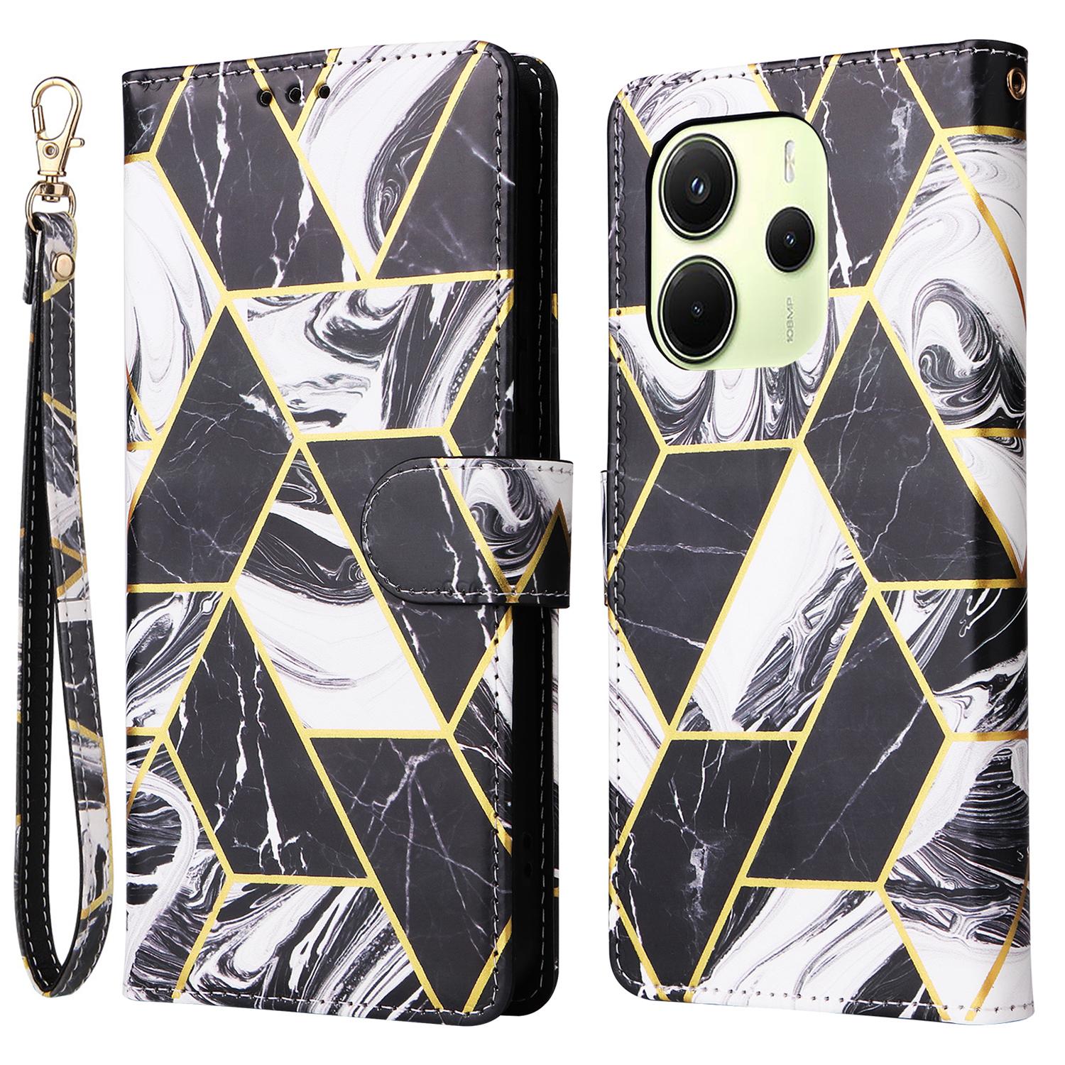 

Для Xiaomi Redmi Note 14 4G (164,84мм) Чехол Лакированный Мраморный Узор Кожаный Чехол для Телефона Black