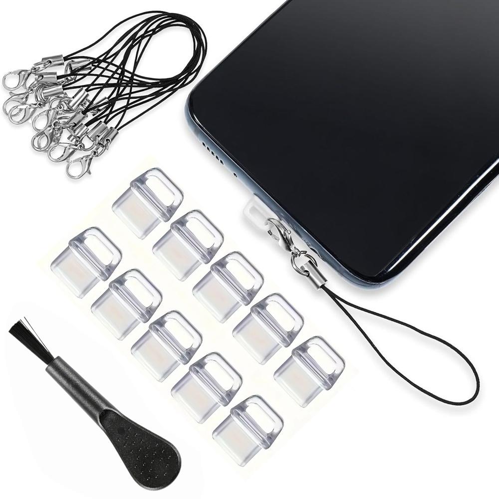 10 sztuk wtyczek przeciwkurzowych USB C, Osłony przeciwkurzowe USB typu C, Zestaw wtyczek przeciwkurzowych do interfejsu telefonu komórkowego, Zawiera wtyczki przeciwkurzowe, Sznurek, Szczoteczkę do czyszczenia