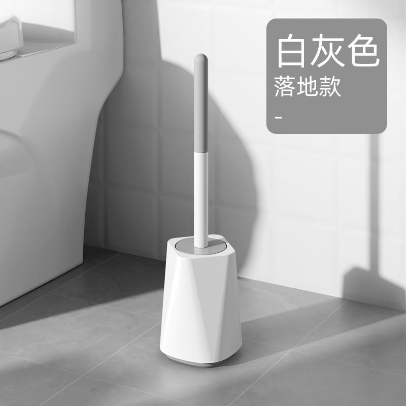 Long Handle Toilet Brush With Soft Bristles Deep Cleaning Wall-Mount Or Floor Stand Gray Bathroom Tool Set