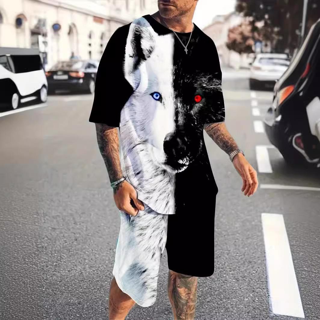 

Трендовый комплект из футболки с цветными блоками и шорт на шнурке. Мужской летний повседневный спортивный комплект из шорт с короткими рукавами. Мужской летний повседневный костюм. 6XL