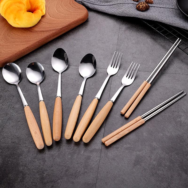 Abay Wooden Handle Stainless Steel Round Spoon