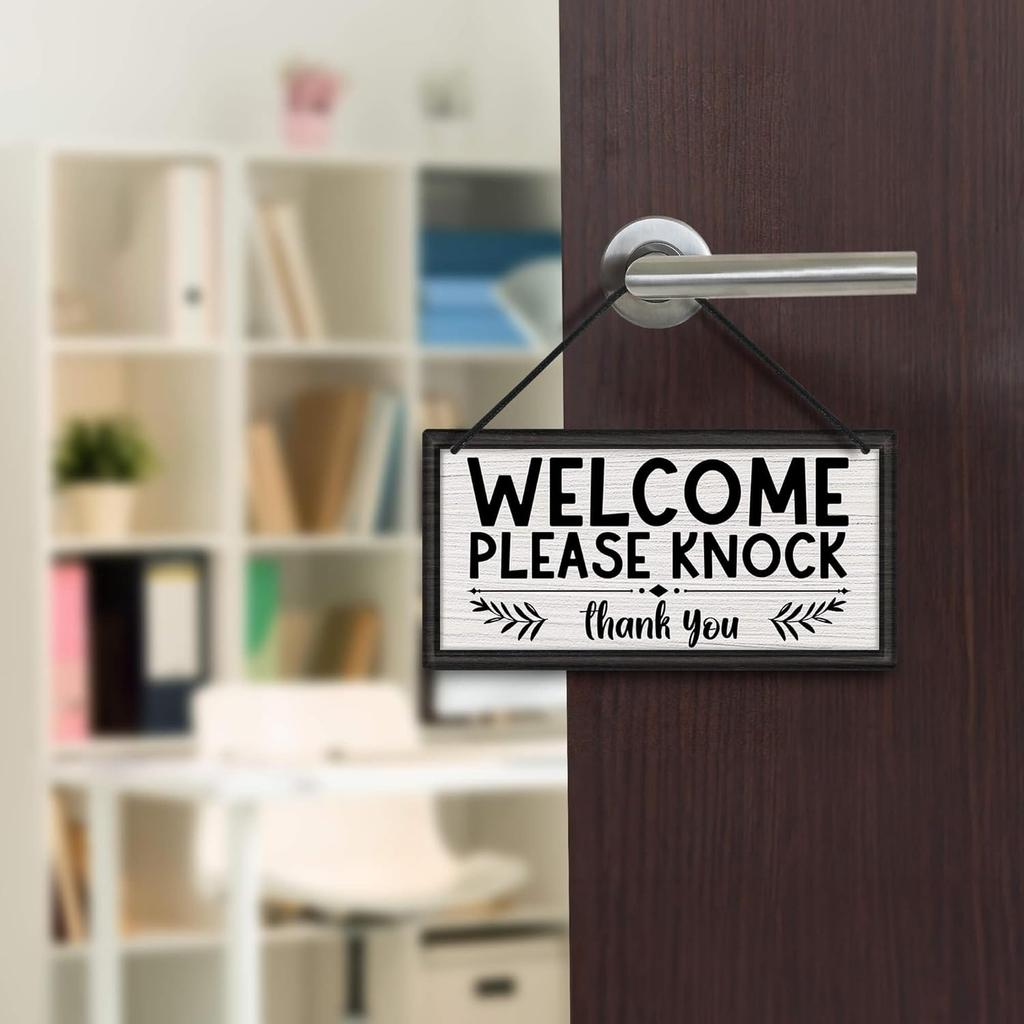 Putuo Decor Welcome Please Knock Office Door Signs, PVC Do Not Disturb Door Hanger Sign, Meeting In Progress Sign For Office Door Therapist