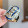 Attractive Inlaid with Blue White Stone Gold Color Round Square Rings  Party Rings for Women Jewelry