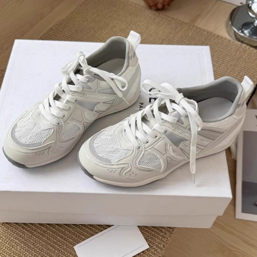 Summer New Mesh Breathable Casual Lace-up Inner Height-increasing Sports Moral Training Shoes Women's Soft-soled Non-slip Mesh Sports Shoes