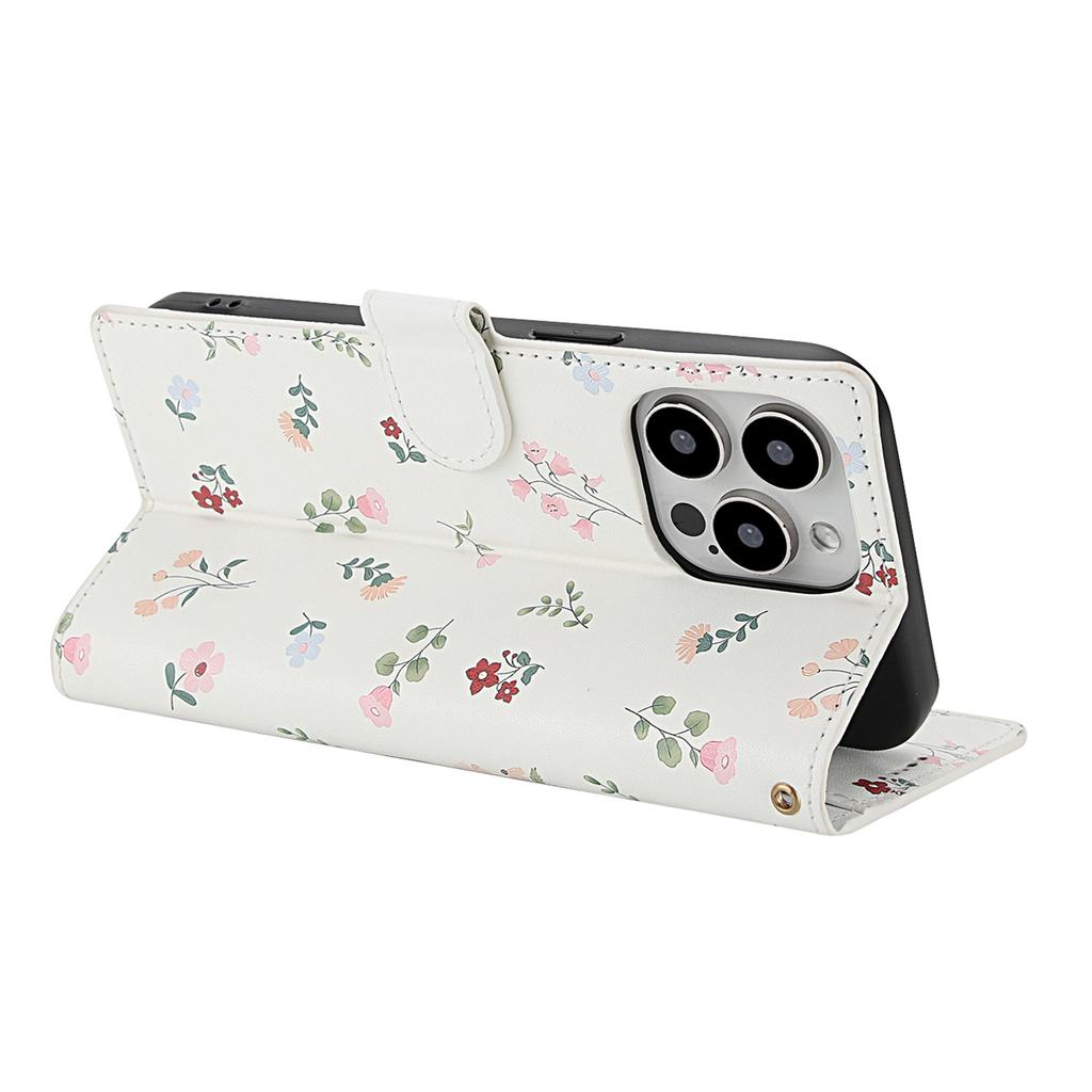 For iPhone 16 Pro Max Wallet Case Rhombic Floral Design Leather Flip Phone Cover with Strap